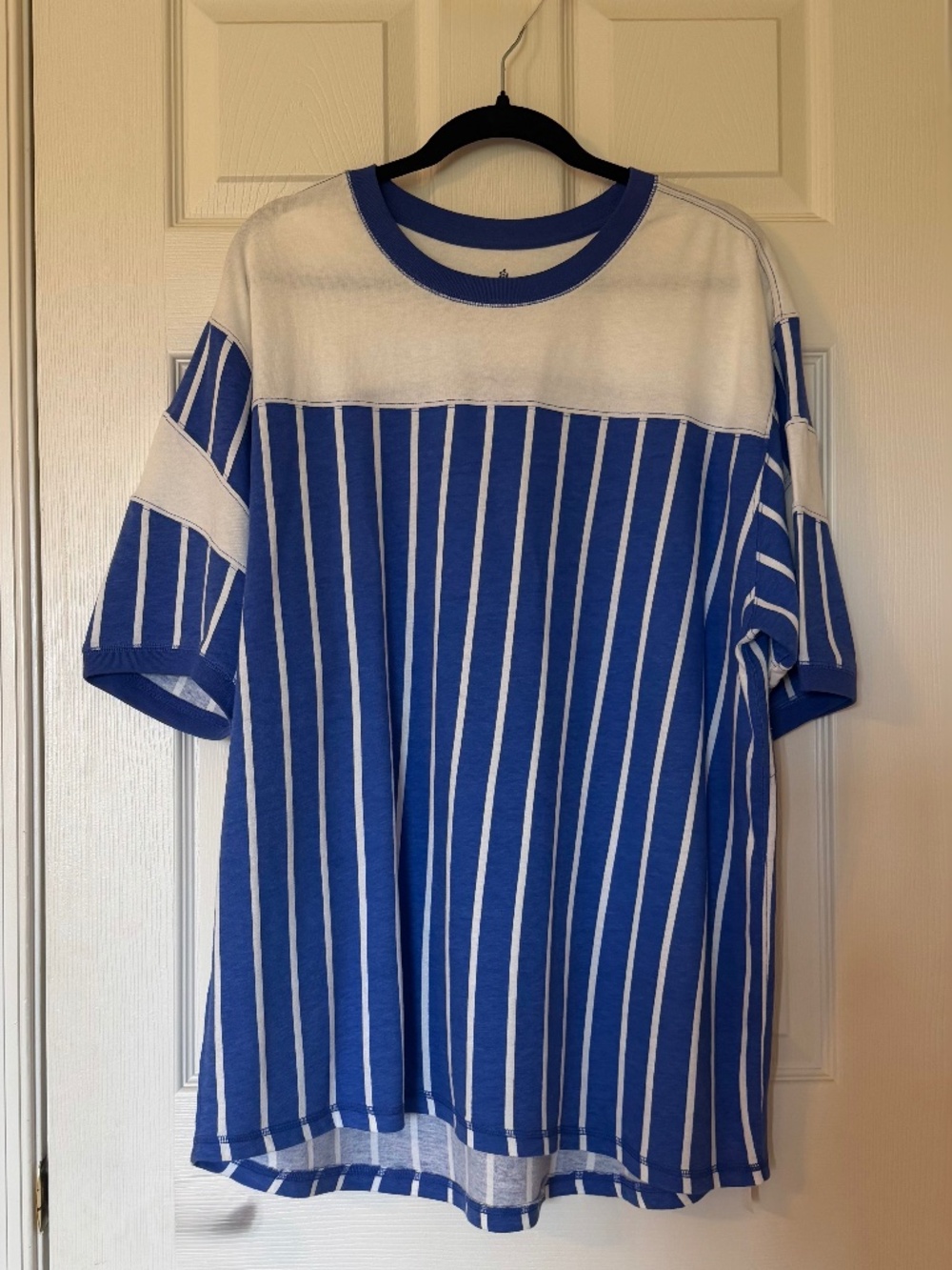FREE PEOPLE Stanley Cambridge Jersey Tee - Size XS - Blue and White Stripe Logo - Picture 2 of 7